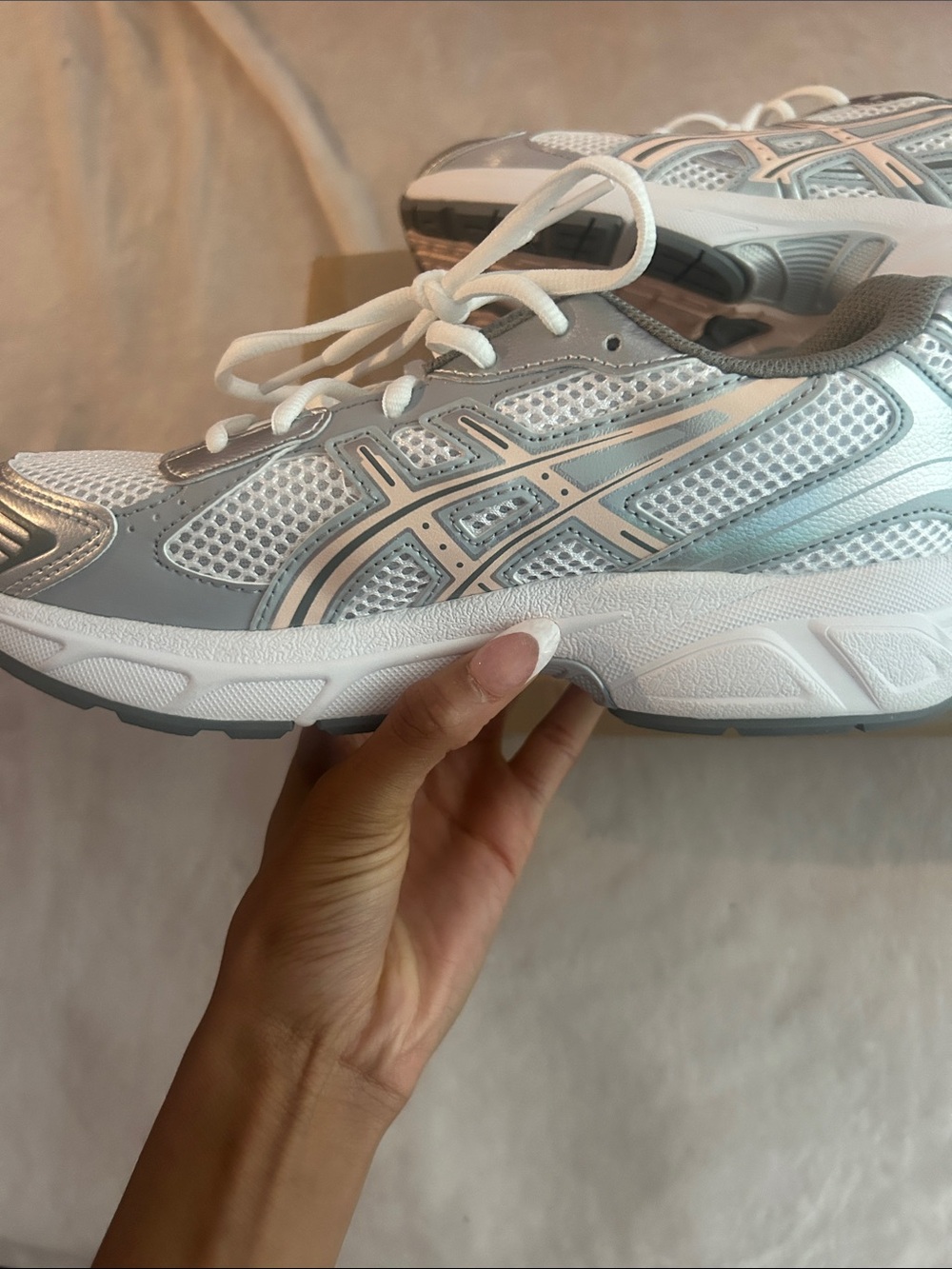 Asics White, Silver & Light Pink Athletic Running Shoes - Picture 4 of 7